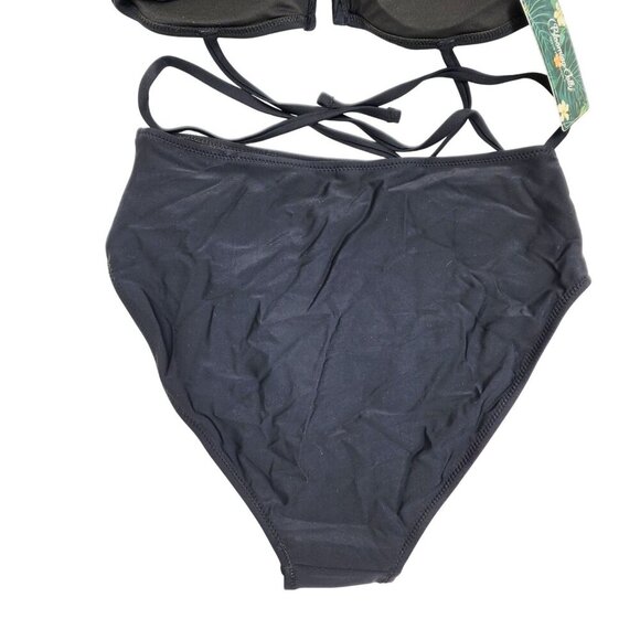 Black Two-Piece Ruched Halter Swimsuit Bikini High-Waisted Bottoms Size Small - Picture 6 of 8